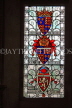 UK, Hampshire, WINCHESTER, The Great Hall, stained glass window, depicting Courts of Arms, UK8080JPL